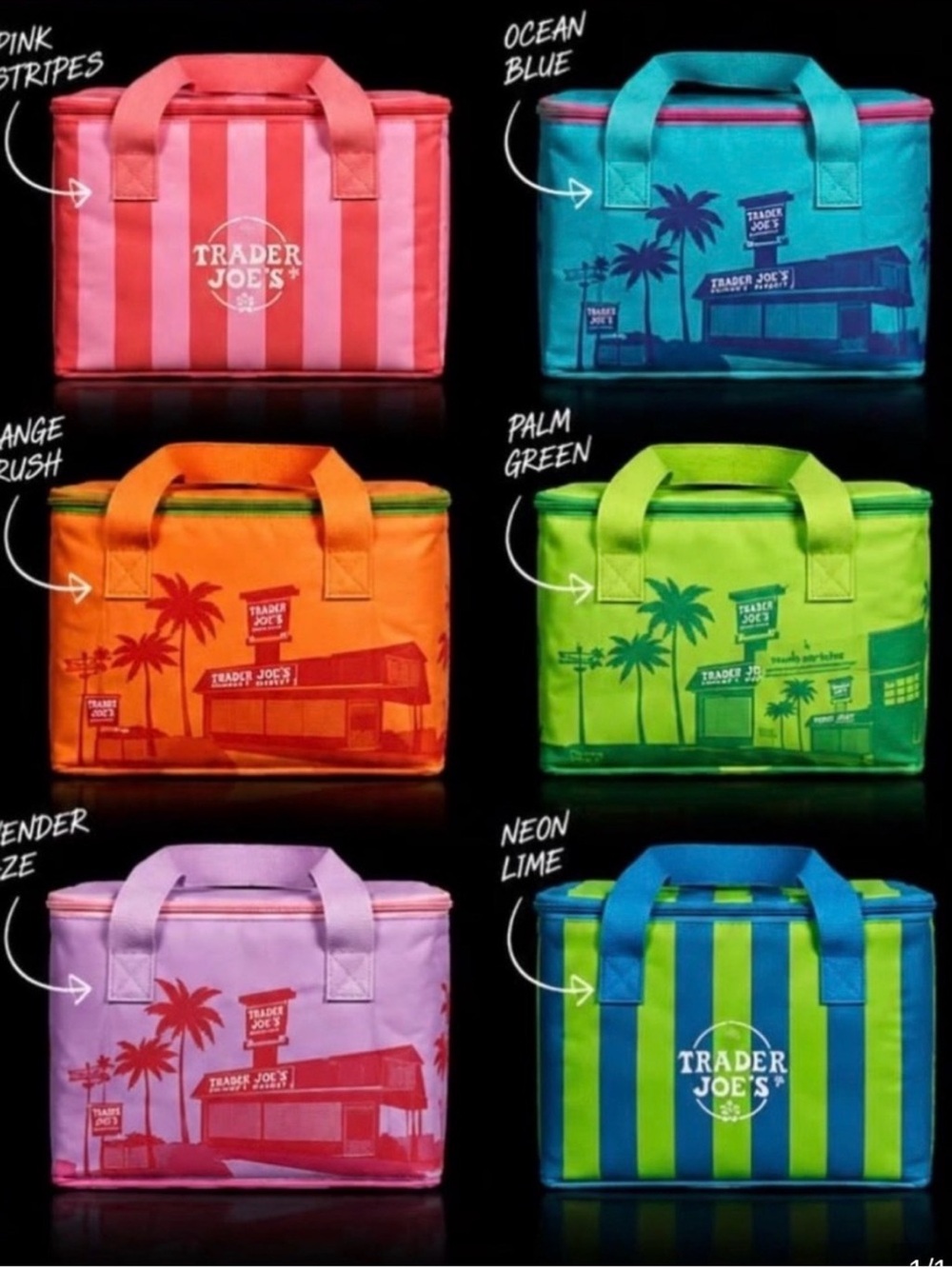 2026 summer Trader Joe's Neon Lime Stripe Cooler Bag